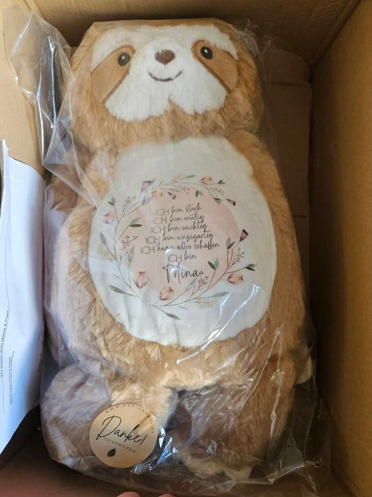personalized plush toy | cuddly toy | school enrollment gift | gift for children | owl, sloth or rabbit | affirmation |