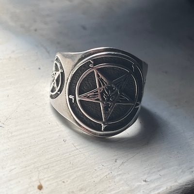 Sigil of Baphomet Inverted Pentagram Ring 925 Sterling Silver - Etsy