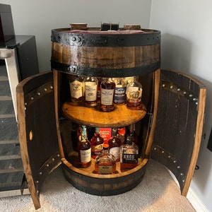 Bourbon Whiskey Barrel Bar & Liquor Cabinet – Double Doors