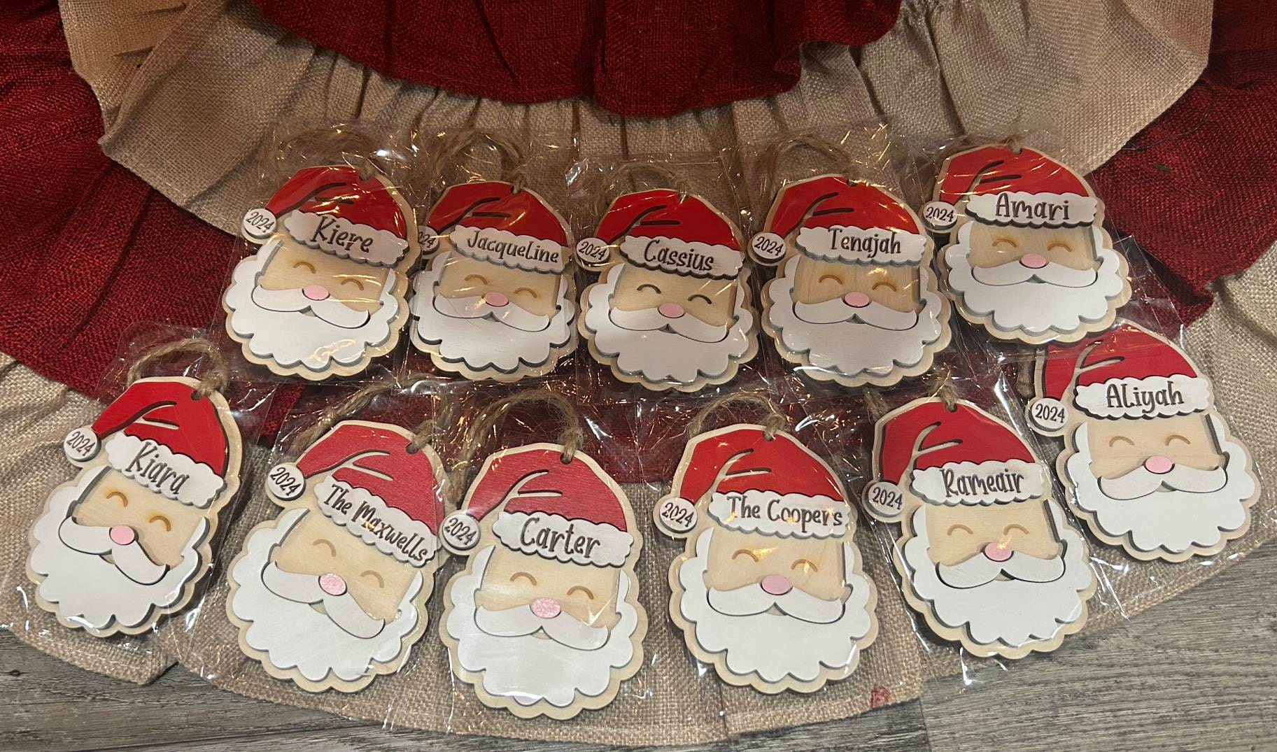 Personalized Santa Christmas Ornament: Laser Cut Wood Holiday Bauble
