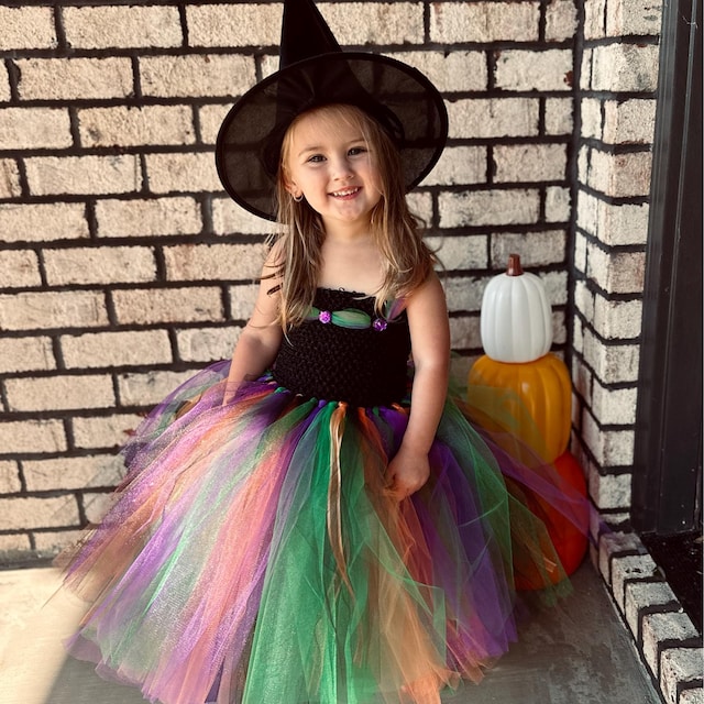 Disfraz De Bruja Para Niña – Con Tutú Arcoíris, Sombrero Y Escoba, Para Halloween Y Cosplay