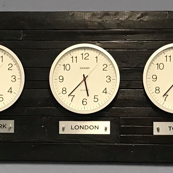 Time Zone Clock Metal Finish Sign, City and Country World Clock Sign ...