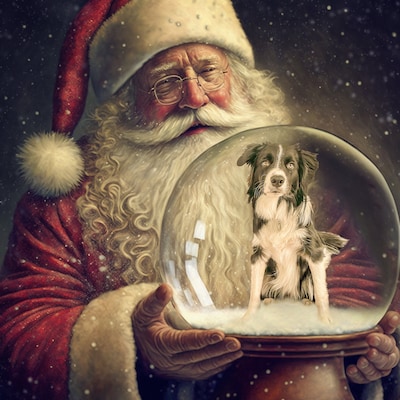 Santa Claus Holding Snow Globe Digital Background, Christmas Digital