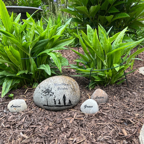 Etched Rocks Protection 7in Grandma Garden Rock 3in Name Stones Add Kids Custom Order Carved ...