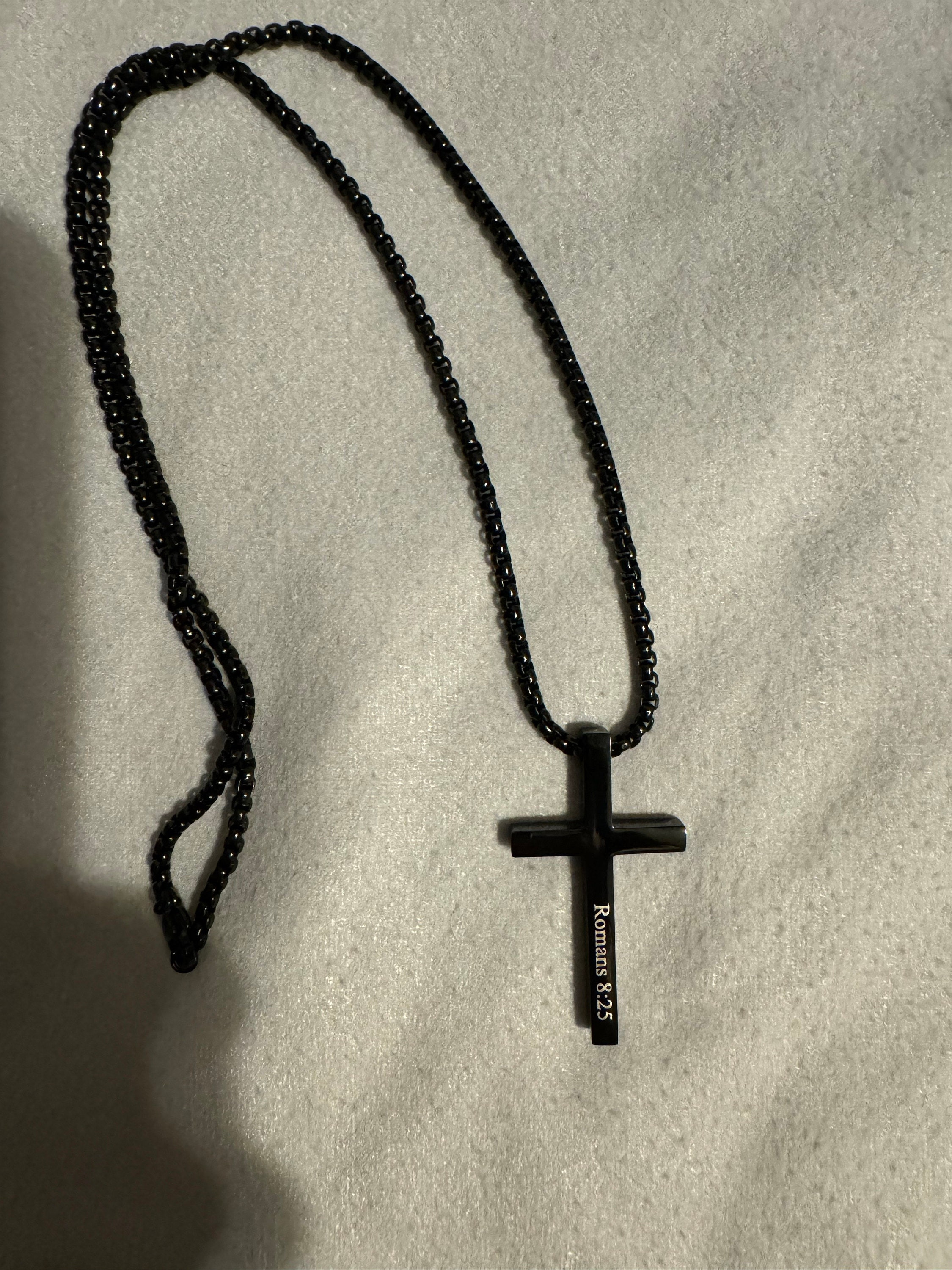 Personalized cross necklace mens gold cross pendant, mens cross, boyfriend gift, mens silver cross jewelry with a name engraved, Black Cross