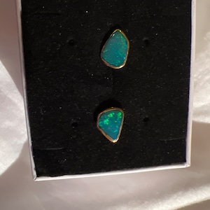 Customer photo from Laura, Large Raw Australian Opal Stud Earrings