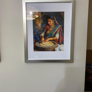 Ericka's Indian Woman Roti Canvas Print, Traditional Desi Kitchen Wall Art canvas print in their home — Antarmada