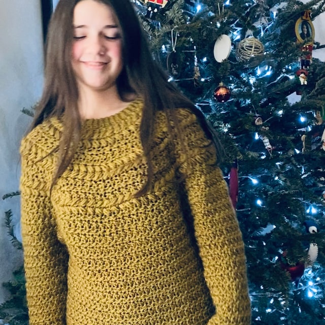 A customer's finished Macchiato Sweater Crochet Pattern PDF