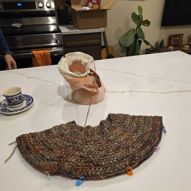 A customer's finished Wheat Stitch Yoke Sweater Crochet Pattern