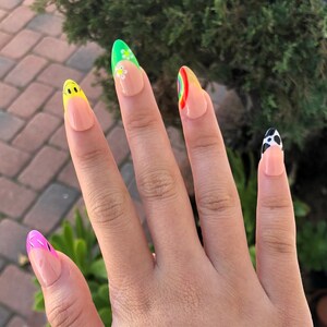 Happy Y2k Nails Acrylic Gel Press On Nailsalmond Short Nails Etsy Canada
