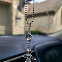 JIAMIN Rainbow Guardian Angel Crystal Car Charm - Rearview Mirror Hanging With "Never Drive Faster" Message