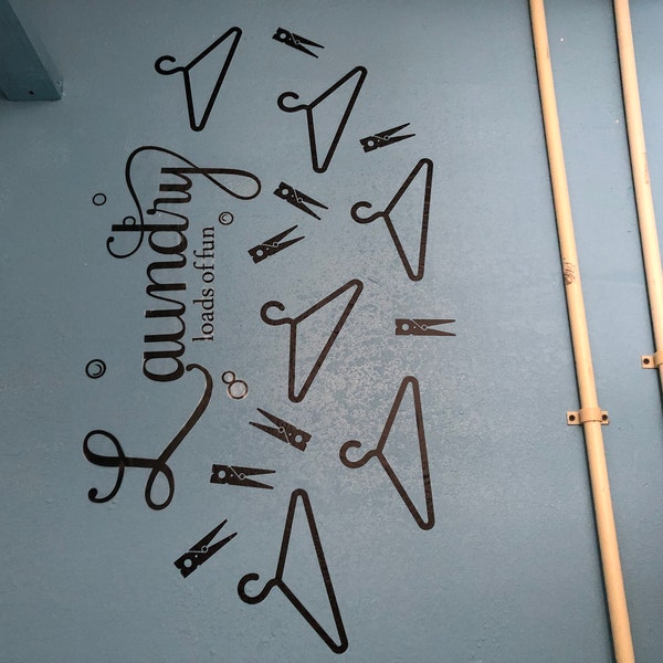 Clothespin and Hangar Decals L Laundry Room Decals L Clothespin Decals ...
