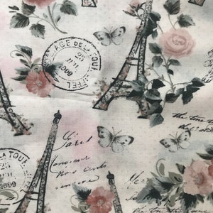 50x150cm-Cotton-Linen-Fabric-English-Letter-Eiffel-Tower-Rose-Floer-Music-Not B