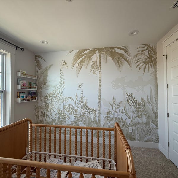 Kids Safari Jungle Animals Wallpaper , Peel and Stick Giraffe Nursery ...