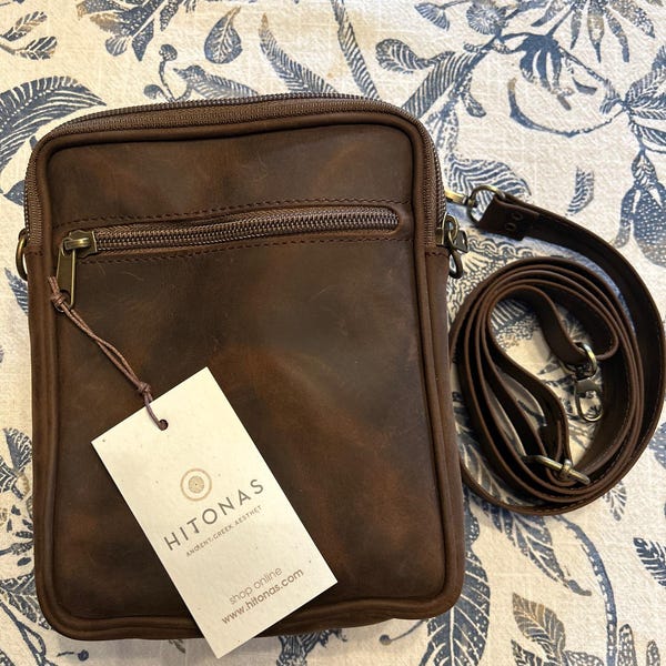 Handmade Brown Leather Crossbody Bag With Full Flap.