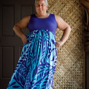 Hawaiian dresses Polynesian dress Blue orange brown | Etsy