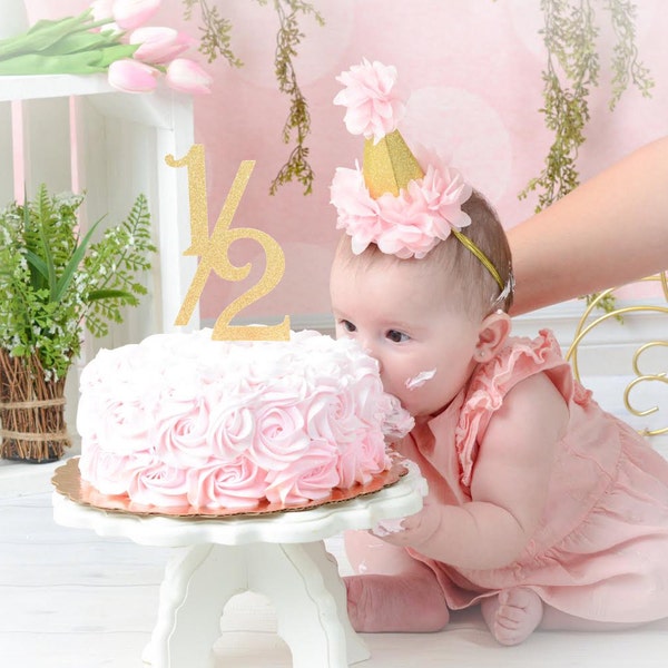 "1/2 Way To One" Cake Topper - Sparkly Half Birthday Decor For 6 Month Baby Parties