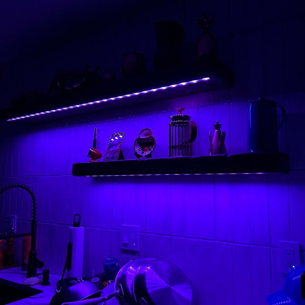 Rustic Floating Wood Shelf With Wifi LED Lights - 3 Inch Thick - Etsy
