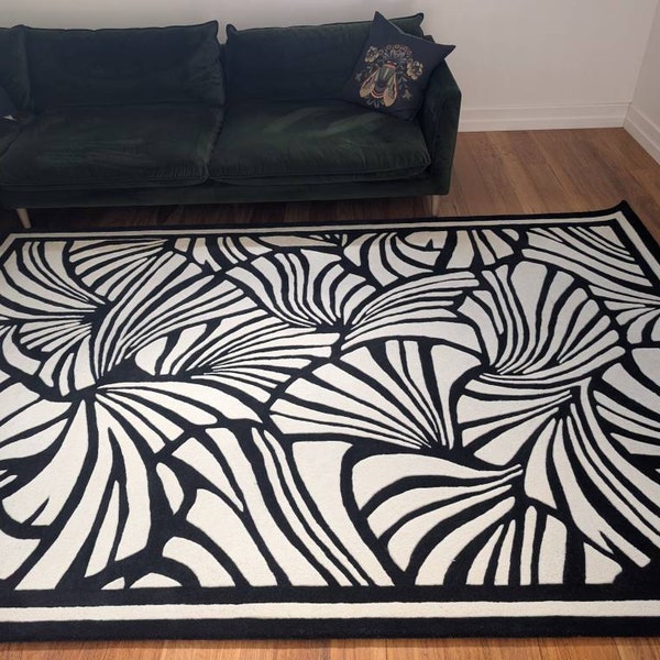 Round Rug, Abstract Round Carpet, White Round Rug Tufted Wool Circle ...