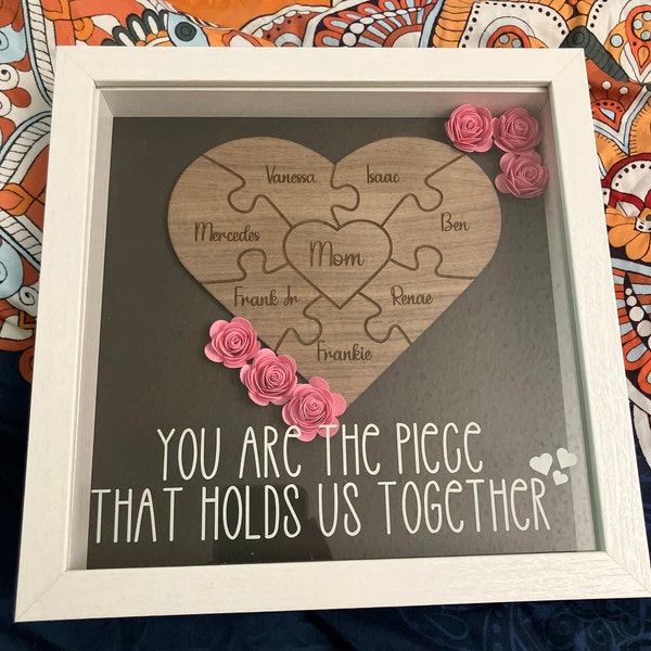 Mother's Day Gift, Personalized Mom Flower Shadow Box, Puzzle Piece Mom ...