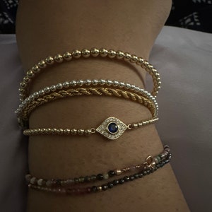 Gold Filled Beaded Evil Eye Bracelet, Isabella Celini, Gold Filled ...