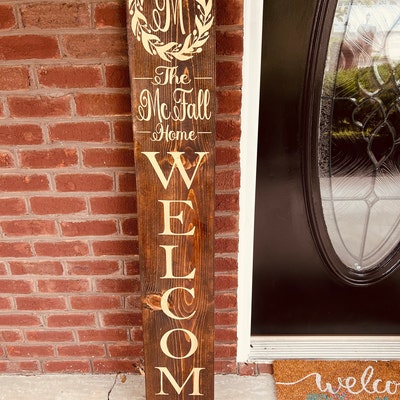 Elegant Front Porch WELCOME Sign, Vertical Sign, Customizable Last Name ...