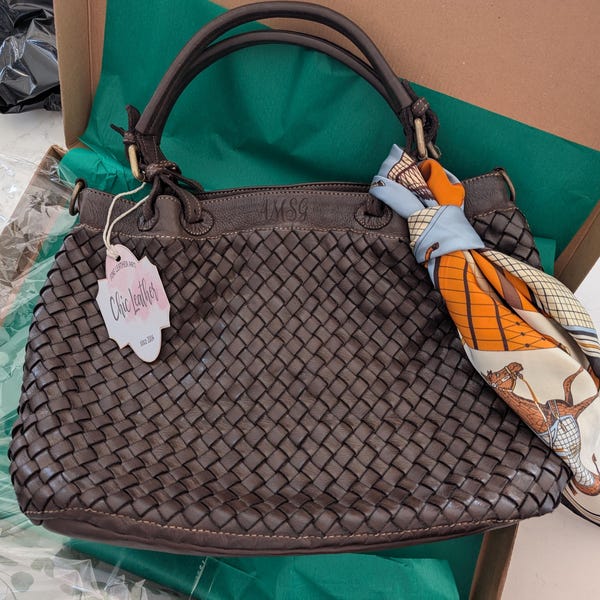 GRAZI WOVEN ITALIAN LEATHER TOTE NATURAL main image 0