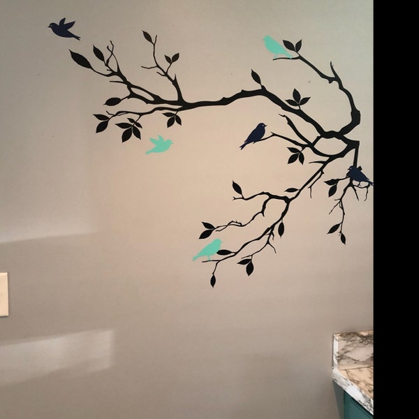 Tree Branch Wall Decal Love Birds Vinyl Sticker Nursery Leaves Hearts ...
