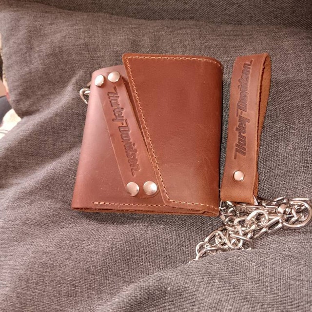 Personalized Biker Chain Wallet, Distressed Leather