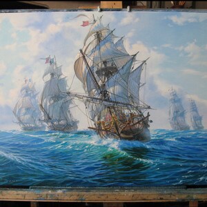 Frigate Hermione: Original Seascape Oil Painting on Canvas by