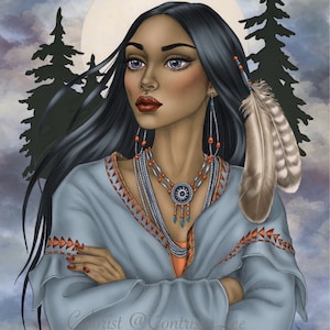 Sacred Feathers Coloring Page GRAYSCALE Native American Woman