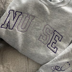 Embroidered NURSE Athletic Block Gemma Sweatshirt | Nurse Pullover Sweatshirt | Gift for Grad | New Nurse Gift | Nurse Crewneck Sweatshirt