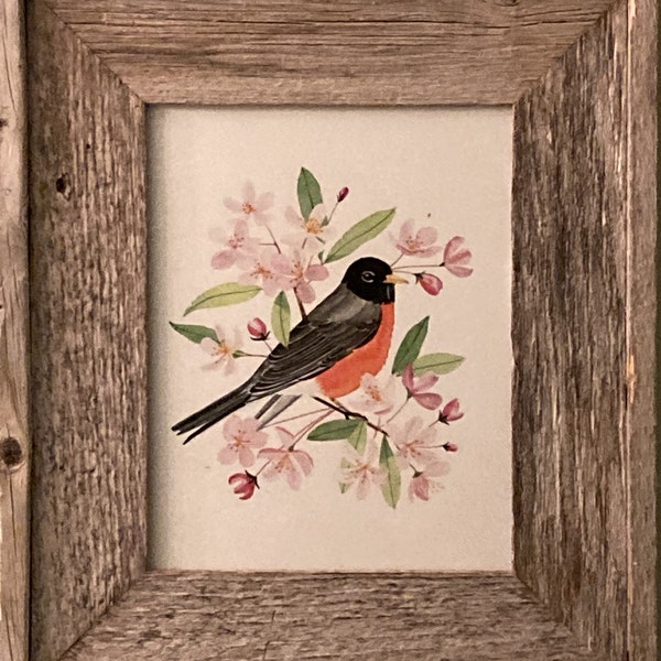 Michigan Robin Art Print | Apple Blossom Watercolor Home Decor - Etsy
