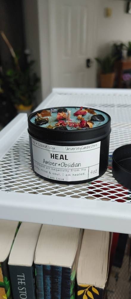 HEAL from negative toxic energies good vibe meditation health protection grounding obsidian baltic amber chakra magic vegan affirmation gift