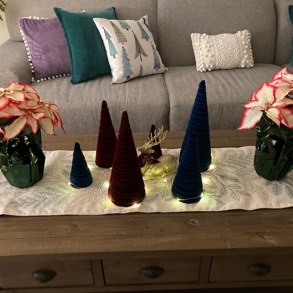 Velvet Trees Set of 3 Teal, Valentine's Mantel, Wedding Centerpiece ...