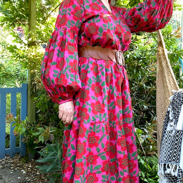 Black - Block Print Cotton Short Flared Bagh Dress 05