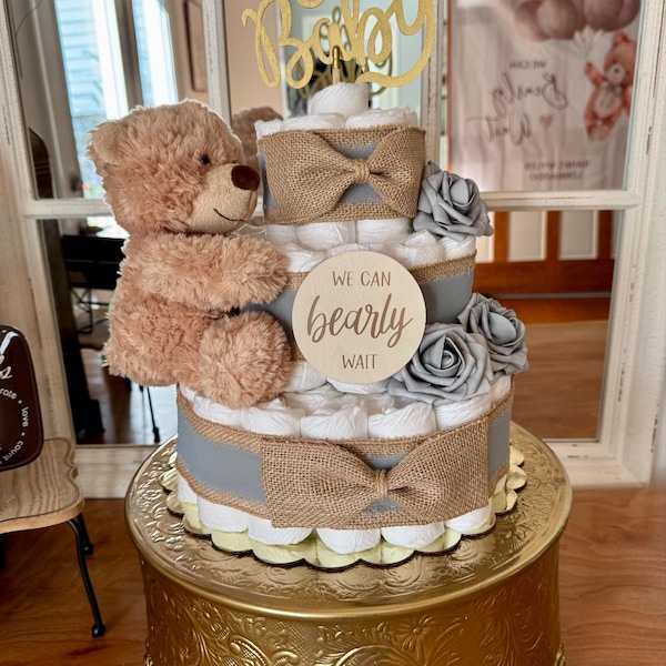 Teddy Bear Diaper Cake Baby Shower Gift Baby Boy Gift Baby Shower ...