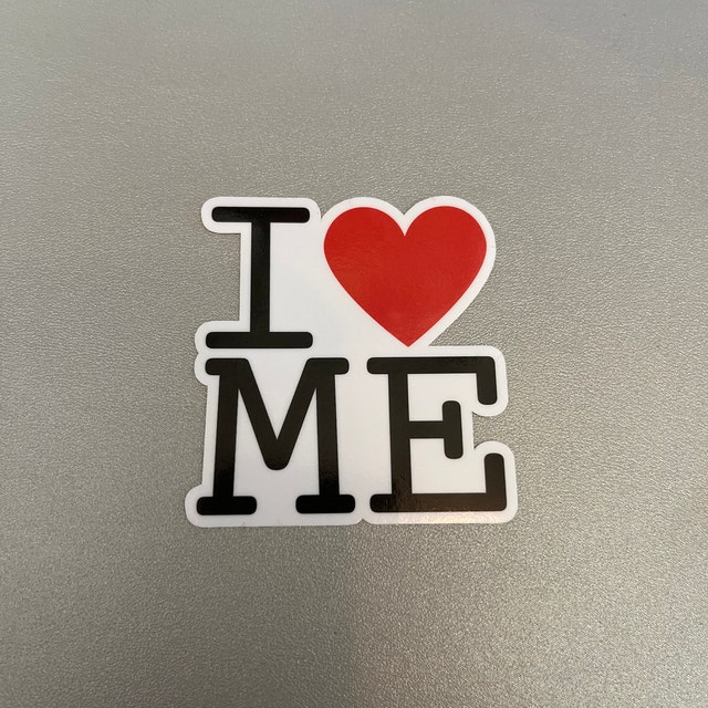 I LOVE ME  ラグマット　ハンドメイド I Love Me」赤いハートステッカー（マット、光沢、ホログラフィック