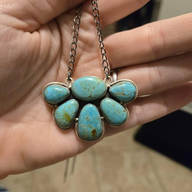Turquoise Silver Necklace With Chain Made by 925 Sterling Silver