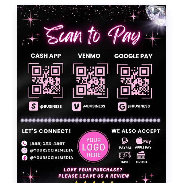 Mobile Payment Sign, DIY Canva Sign Template Design, QR Code Venmo Sign ...