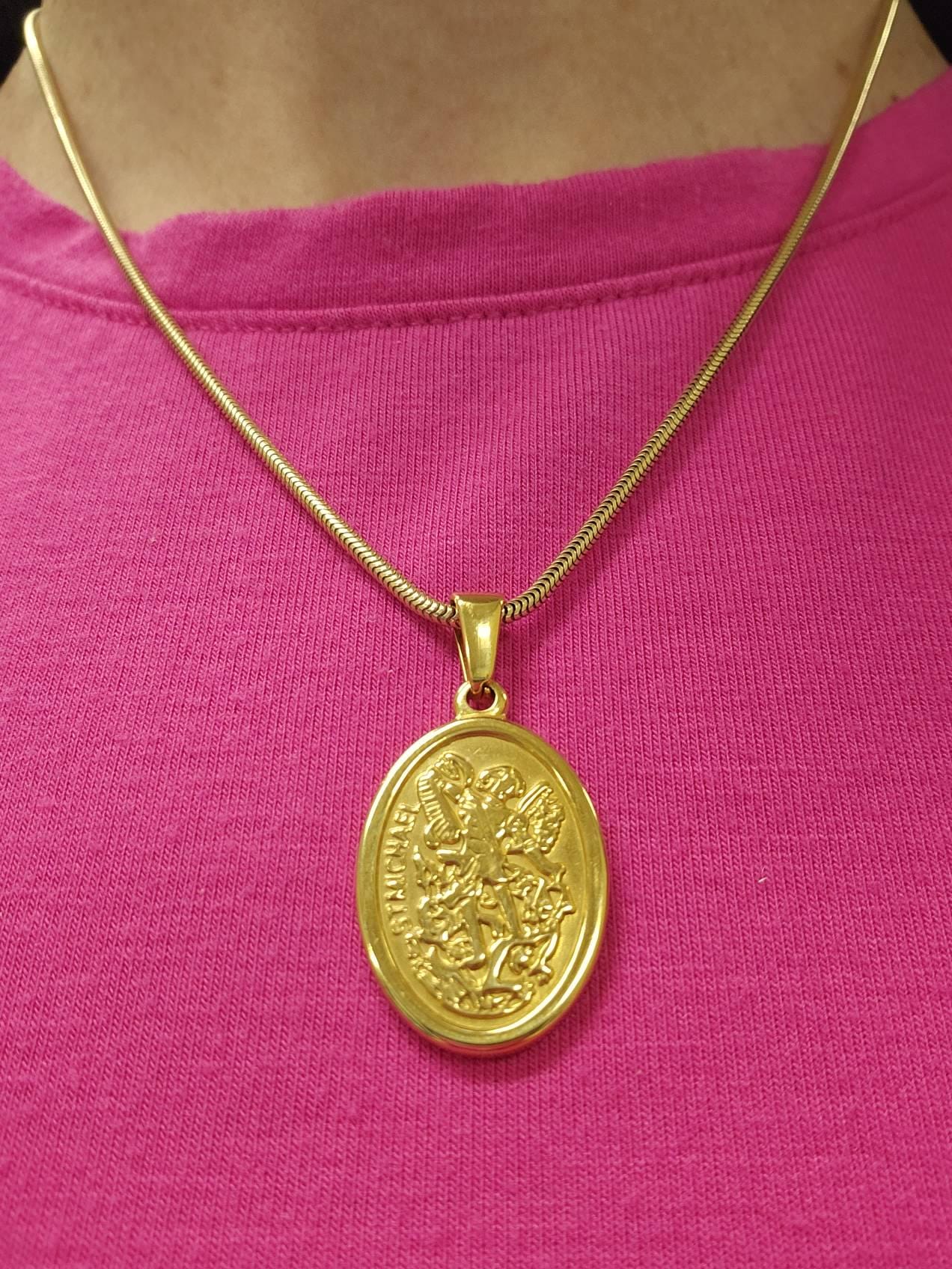 18k Gold St Michael Pendant Saint Michael Medal Man Pendant Man Necklace for Men Pendant for Men Gold Man Necklace Gift Mans Gift For Dad