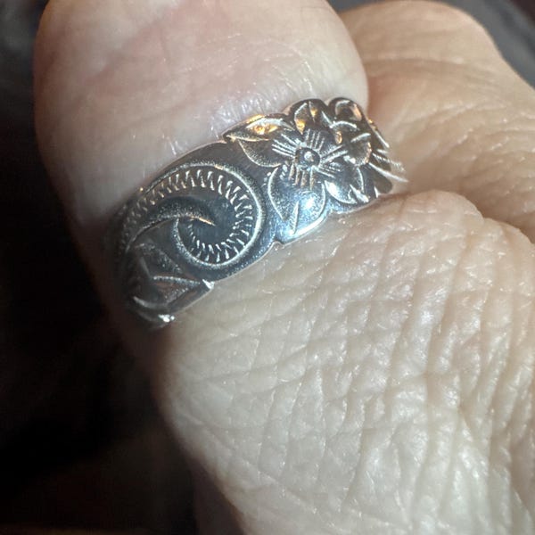 Hawaiian Jewelry Sterling Silver Scroll Flower Wedding Ring Band - 12mm Wide, Sizes 3-14, SR1231