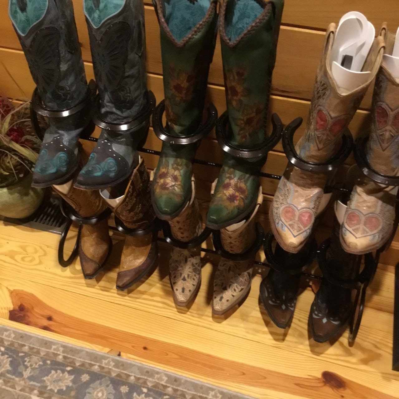 horseshoe boot rack, mudroom storage, cowboy boot holder, entryway