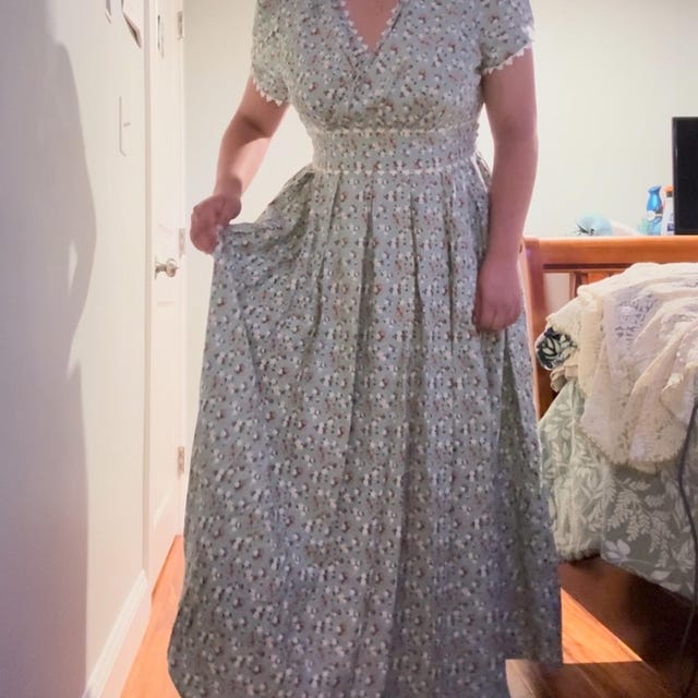 Empire Waist Linen Maxi Cottagecore Dress, Modest Linen Dress