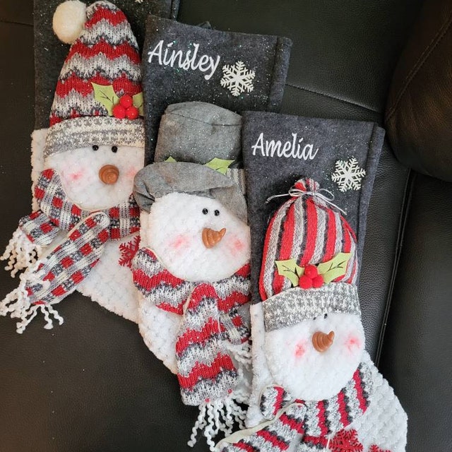 Grey Applique Wool Felt Beaded Snowman Christmas Stocking - Holiday  Splendor