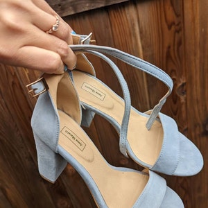 Rila Leather Blue Block Heelswedding Shoeswedding Heel - Etsy