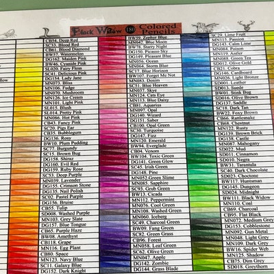 Black Widow 180 Colored Pencil Swatch Chart - Etsy