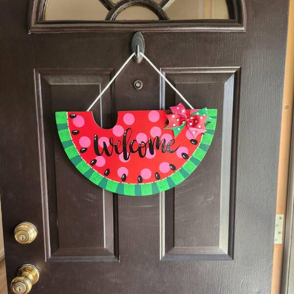 WELCOME Red Watermelon SIGN Wall Art Door Hanger Plaque Pool Backyard ...