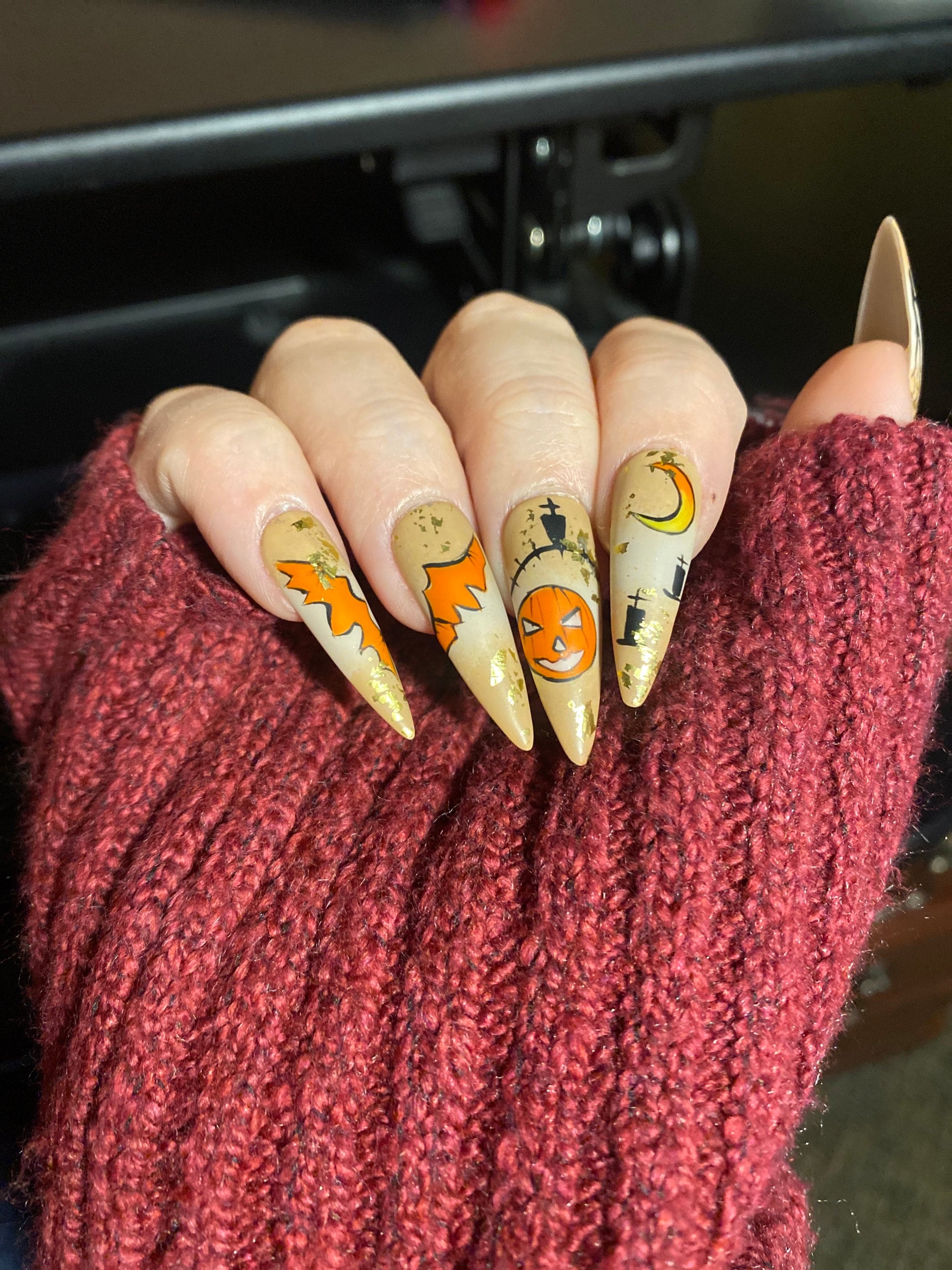 Spooky House Press On Nails | Halloween Special Press On Nails Stiletto | Hand-made Glue On Nails | Luxury Fake Nails | False Nails HA2