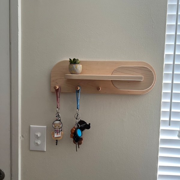Hardwood Maple Entryway Organizer, Wall Mount Coat Rack With Shelf, Key ...